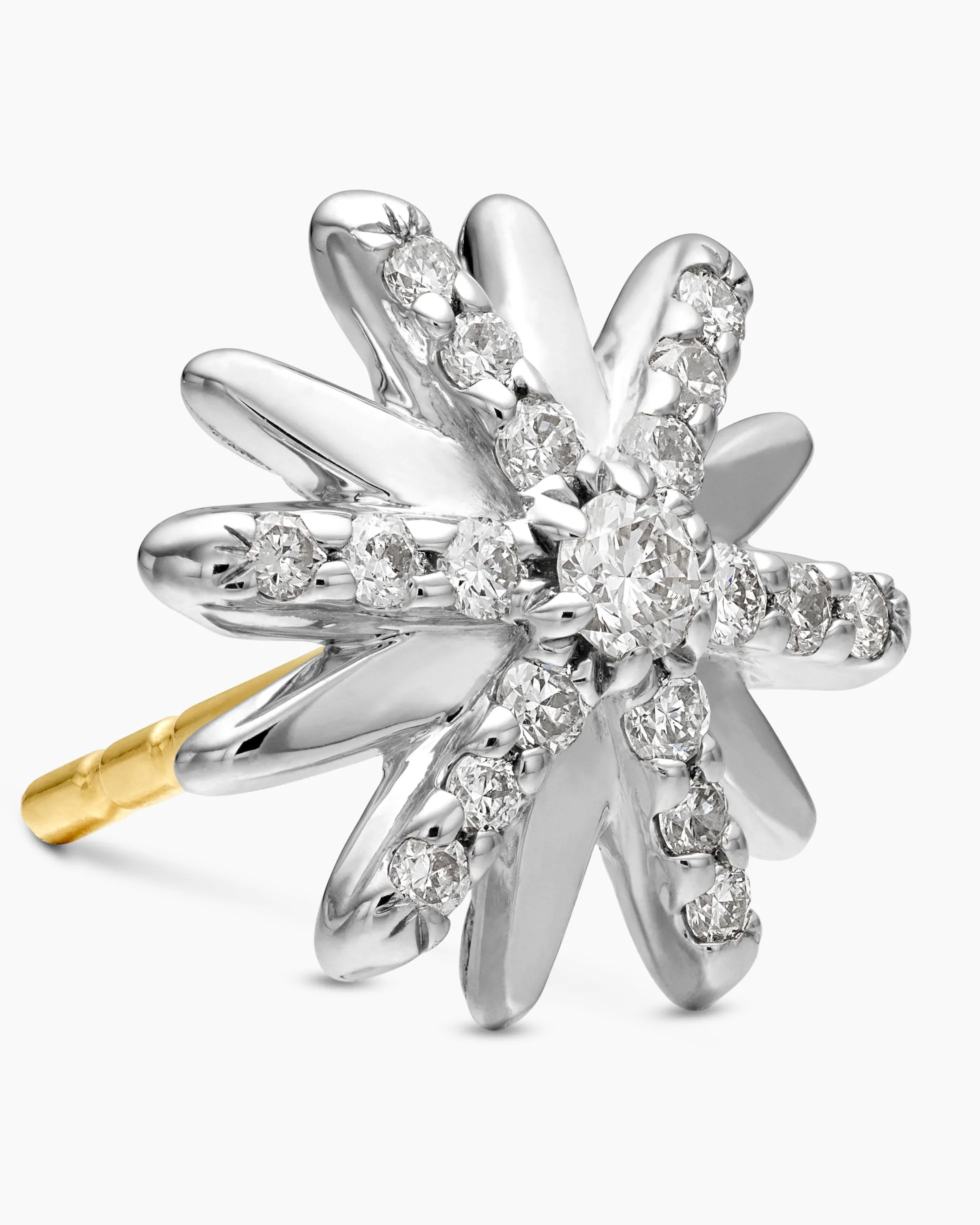 Petite Starburst Stud Earrings Sterling Silver with Diamonds, 10mm