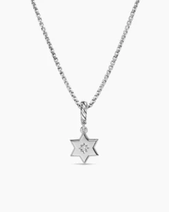 Petite Star of David Amulet Sterling Silver with Diamond, 7.7mm