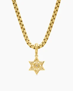 Petite Star of David Pendant 18K Yellow Gold with Diamonds, 11.2mm