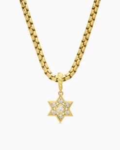 Petite Star of David Pendant 18K Yellow Gold with Diamonds, 11.2mm