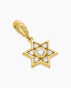 Petite Star of David Pendant 18K Yellow Gold with Diamonds, 11.2mm