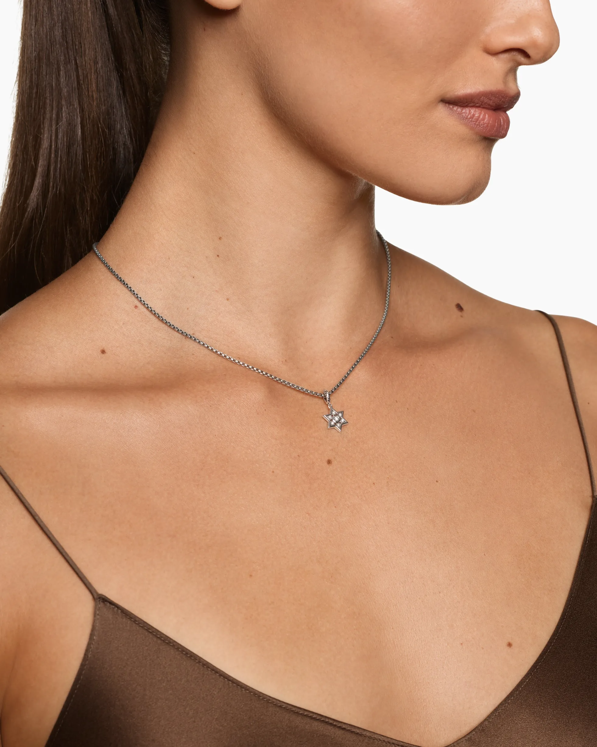 Petite Star of David Pendant Sterling Silver with Diamonds, 12mm