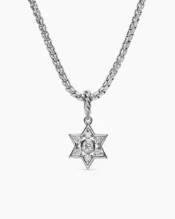 Petite Star of David Pendant Sterling Silver with Diamonds, 12mm