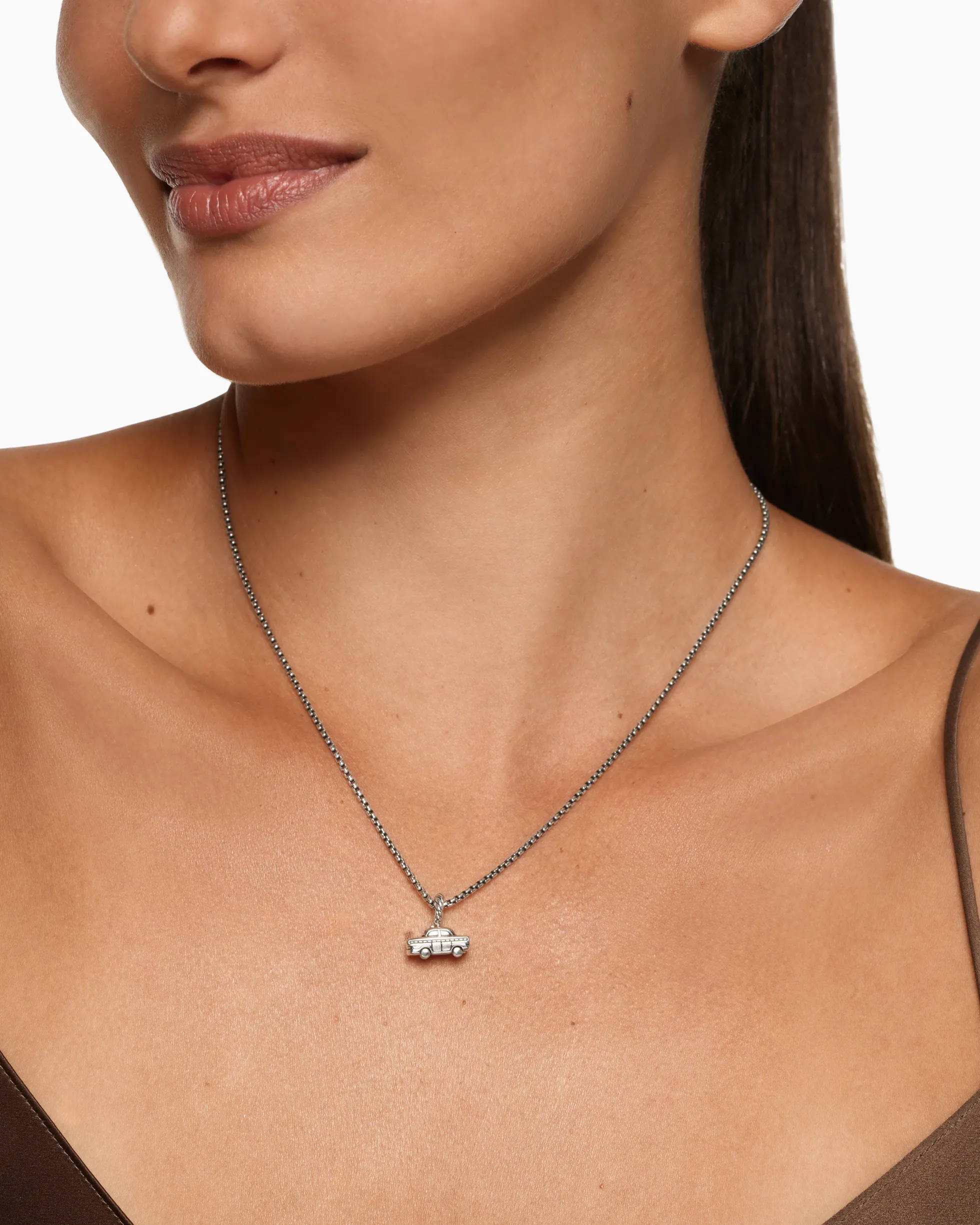 Petite Taxi Amulet Sterling Silver with Diamonds, 7.5mm