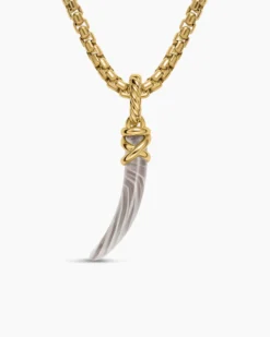 Petite Tusk Amulet 18K Yellow Gold with Botswana Agate, 20.5mm