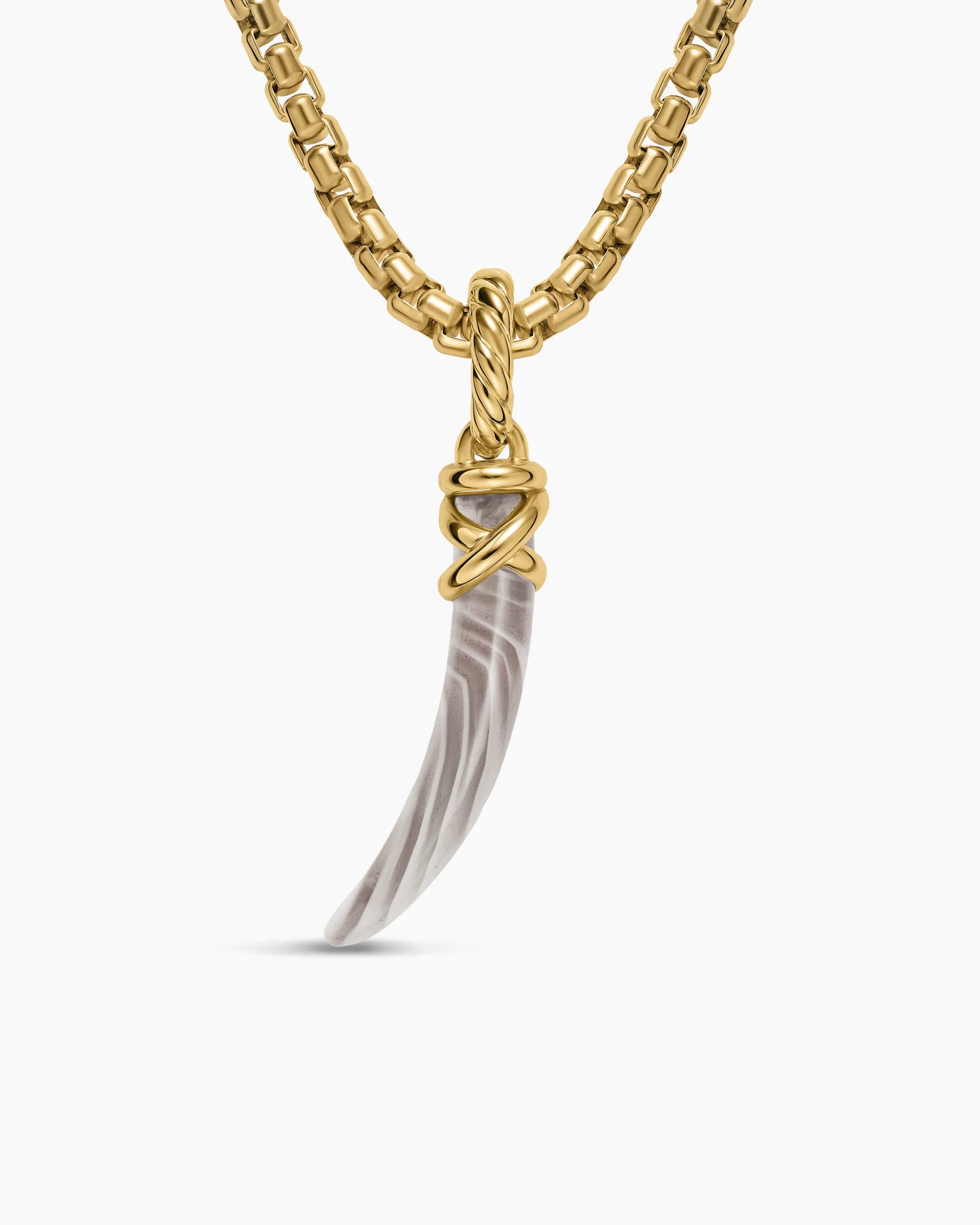 Petite Tusk Amulet 18K Yellow Gold with Botswana Agate, 20.5mm