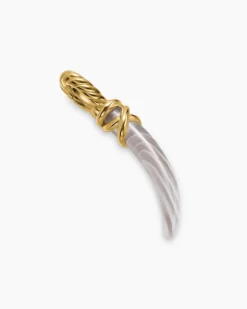 Petite Tusk Amulet 18K Yellow Gold with Botswana Agate, 20.5mm