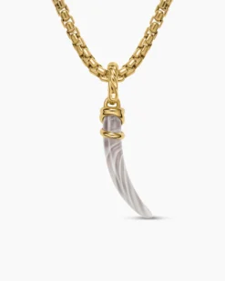 Petite Tusk Amulet 18K Yellow Gold with Botswana Agate, 20.5mm