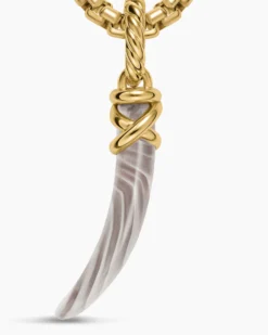 Petite Tusk Amulet 18K Yellow Gold with Botswana Agate, 20.5mm