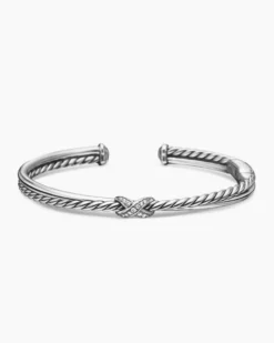 Petite X Center Station Bracelet Sterling Silver with Diamonds, 5.2mm