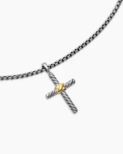 Petite X Cross Necklace Sterling Silver with 14K Yellow Gold, 24mm