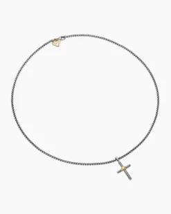 Petite X Cross Necklace Sterling Silver with 14K Yellow Gold, 24mm
