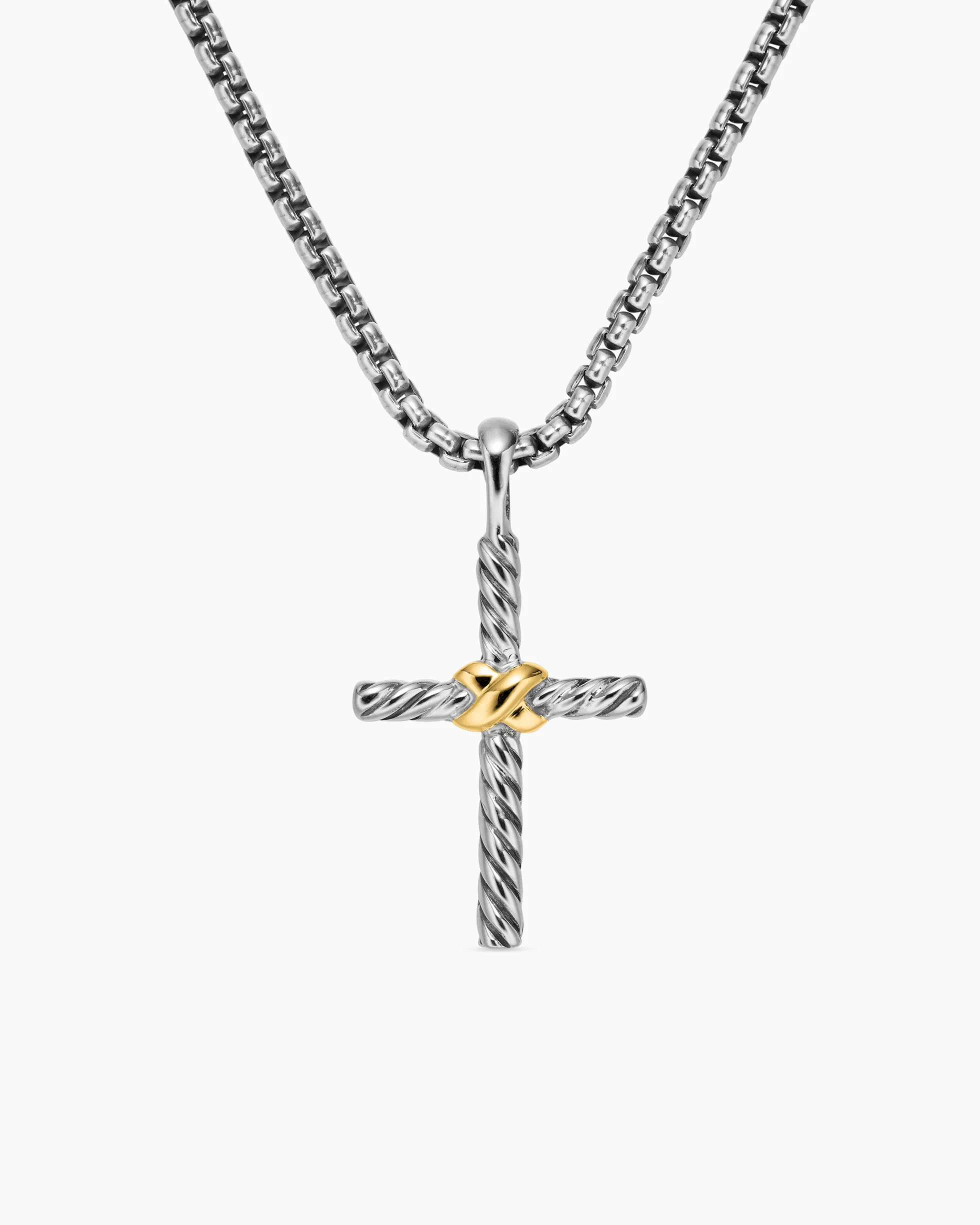 Petite X Cross Necklace Sterling Silver with 14K Yellow Gold, 24mm