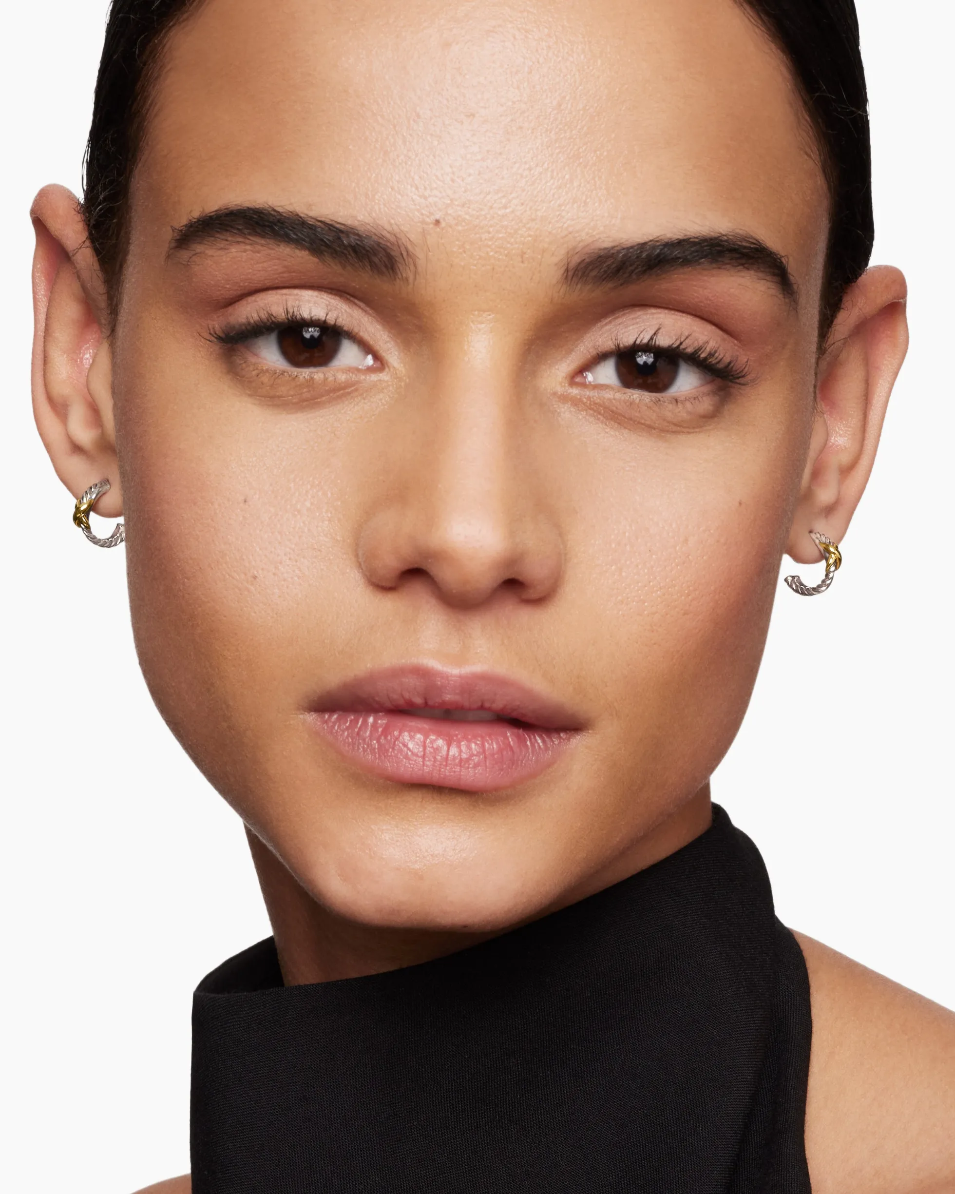 Petite X Hoop Earrings Sterling Silver with 18K Yellow Gold, 12.6mm