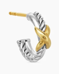 Petite X Hoop Earrings Sterling Silver with 18K Yellow Gold, 12.6mm