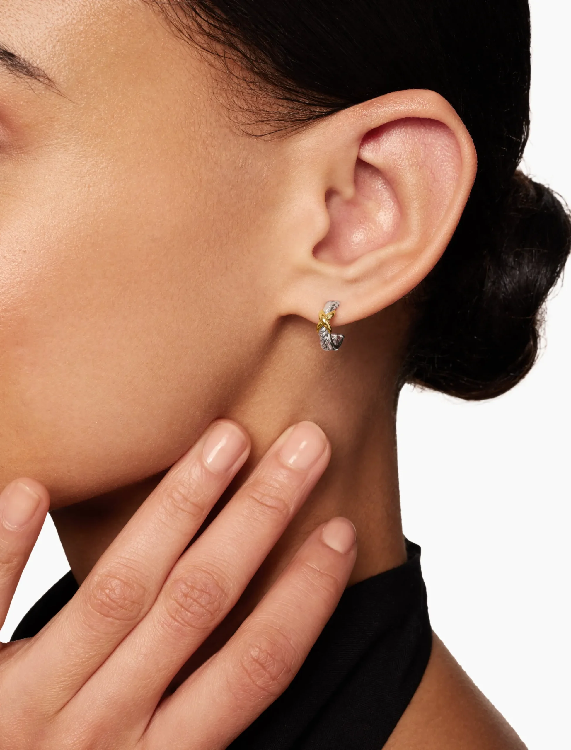 Petite X Hoop Earrings Sterling Silver with 18K Yellow Gold, 12.6mm
