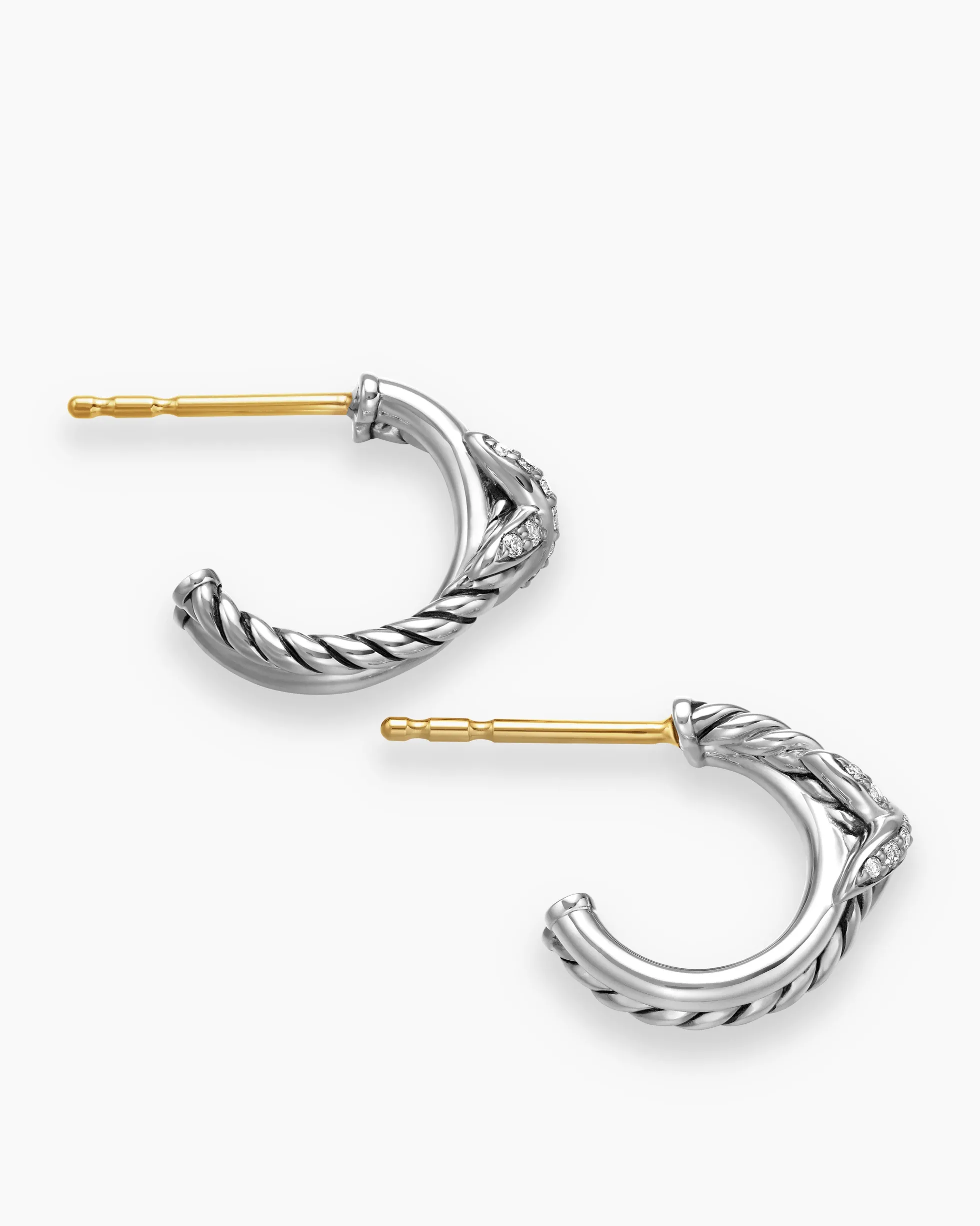 Petite X Hoop Earrings Sterling Silver with Pavé Diamonds, 12.6mm