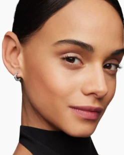 Petite X Hoop Earrings Sterling Silver with Pavé Diamonds, 12.6mm