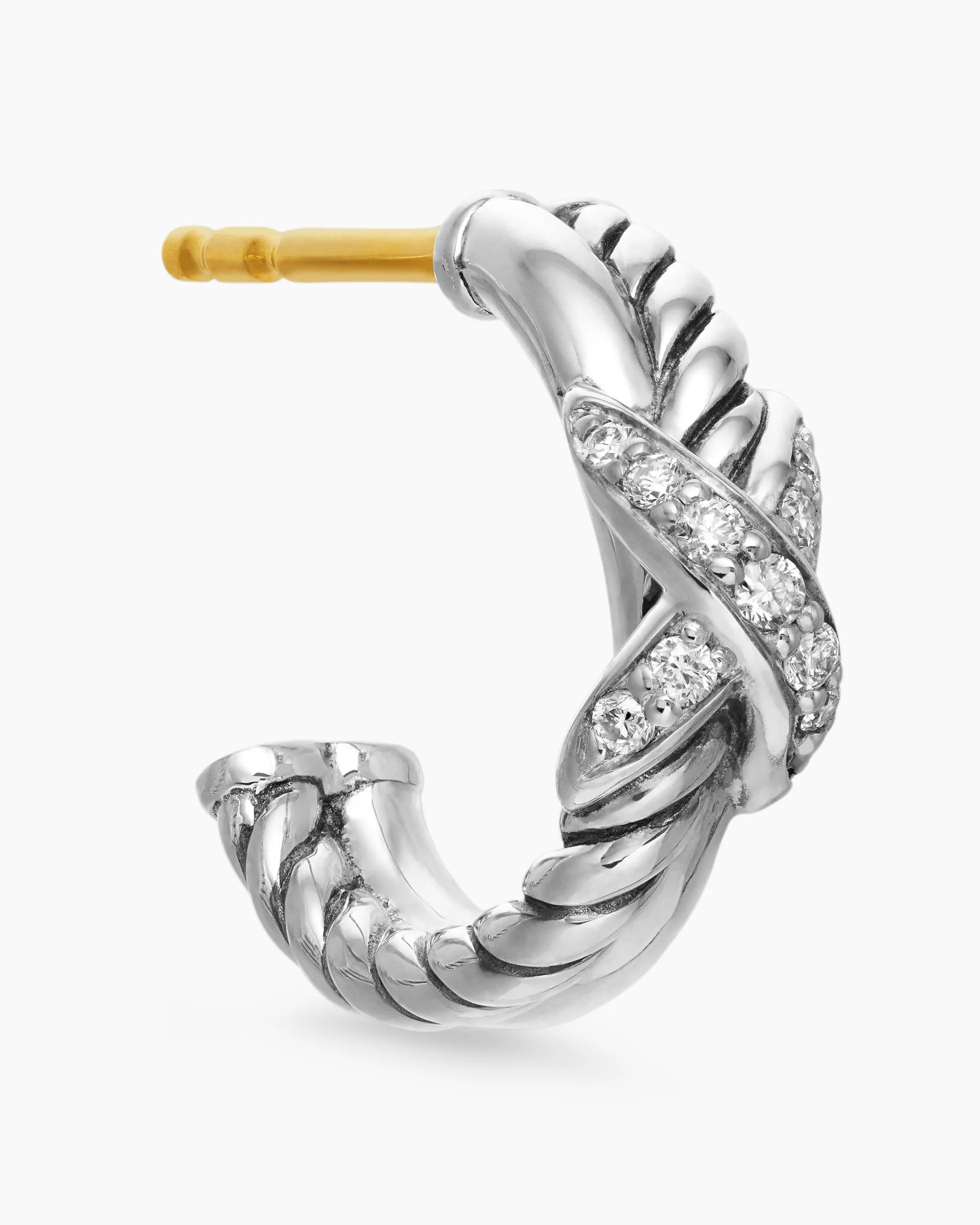 Petite X Hoop Earrings Sterling Silver with Pavé Diamonds, 12.6mm