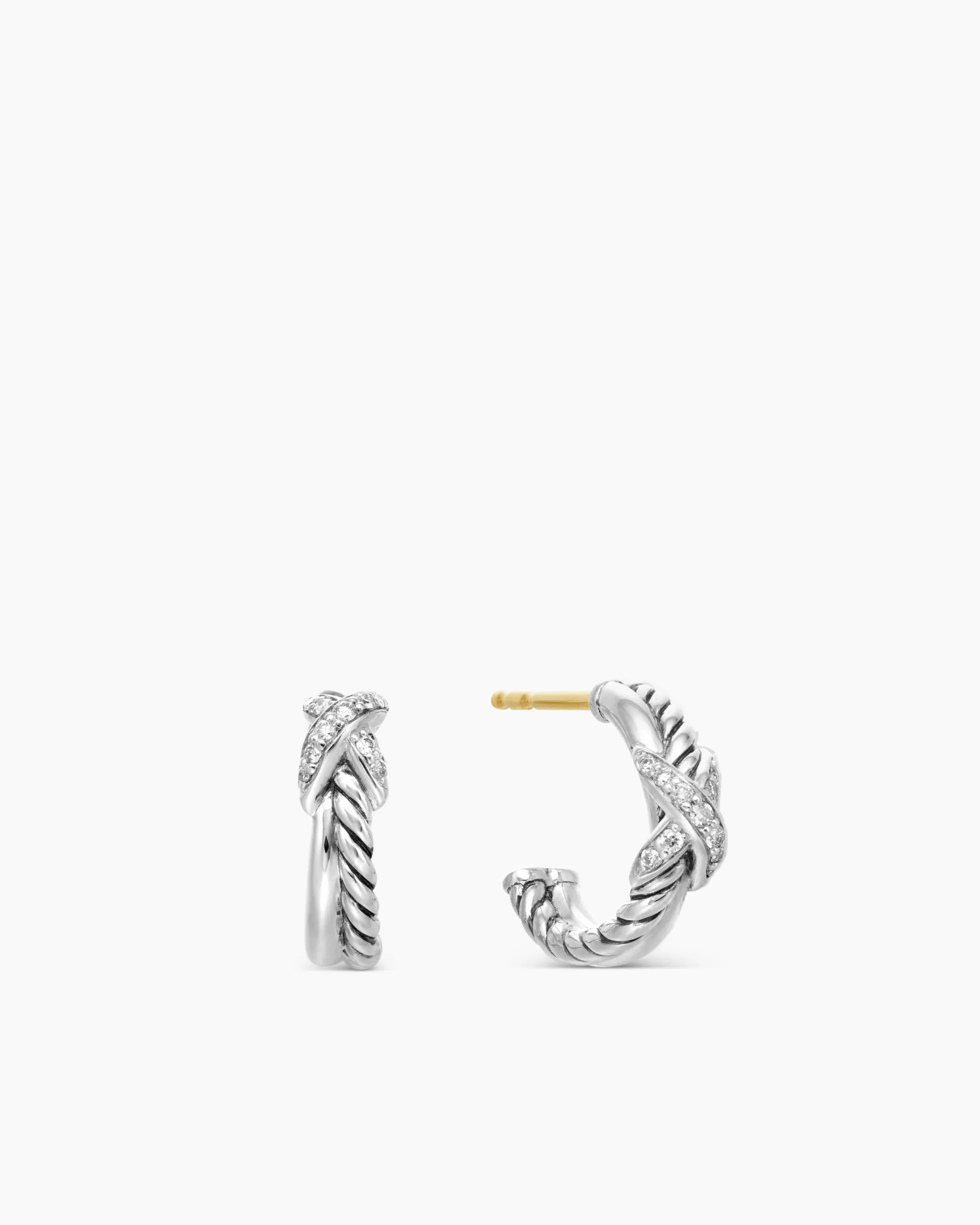 Petite X Hoop Earrings Sterling Silver with Pavé Diamonds, 12.6mm