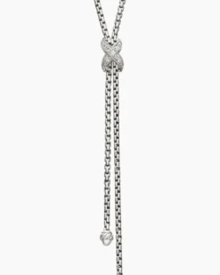 Petite X Lariat Necklace Sterling Silver with Diamonds