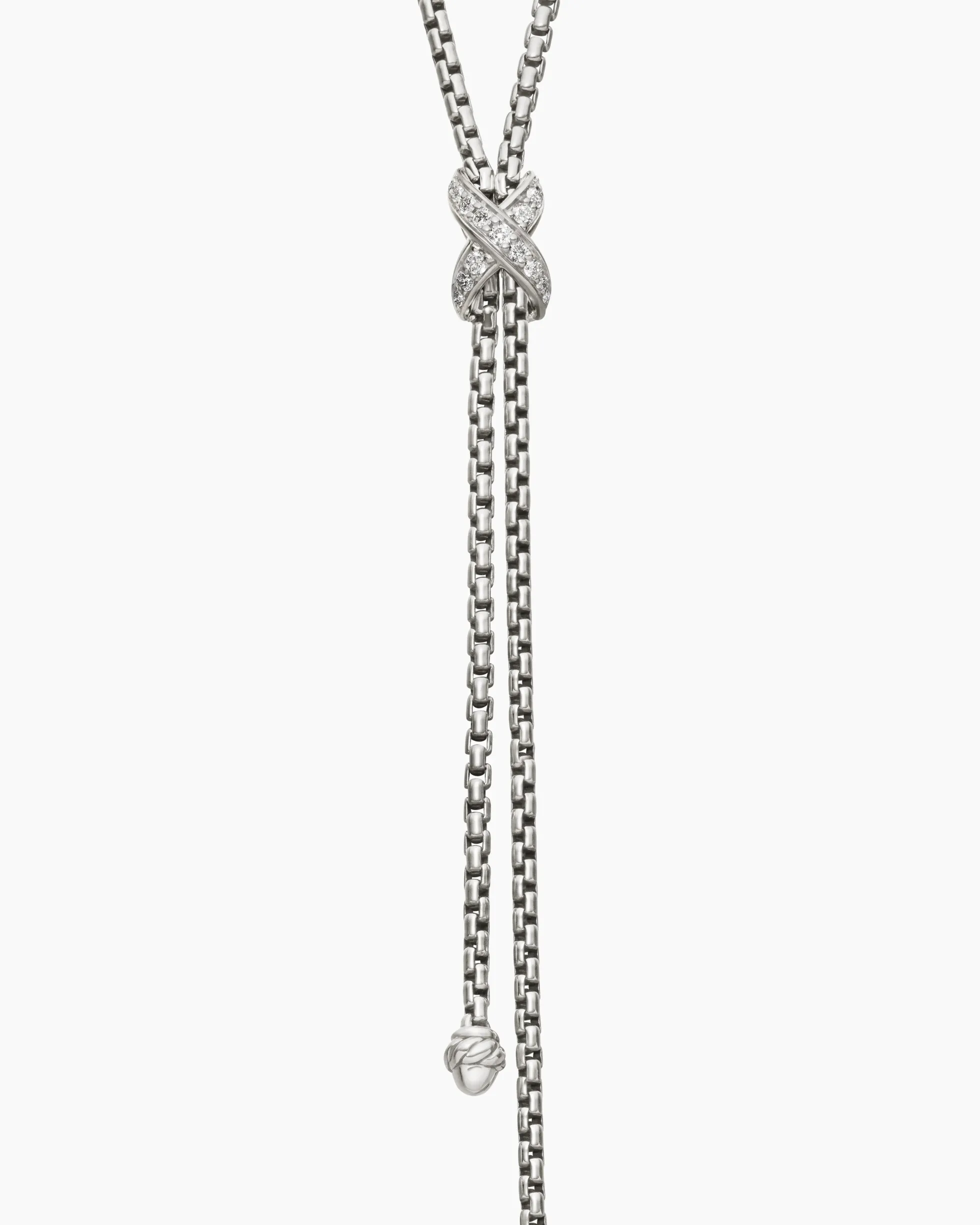 Petite X Lariat Necklace Sterling Silver with Diamonds