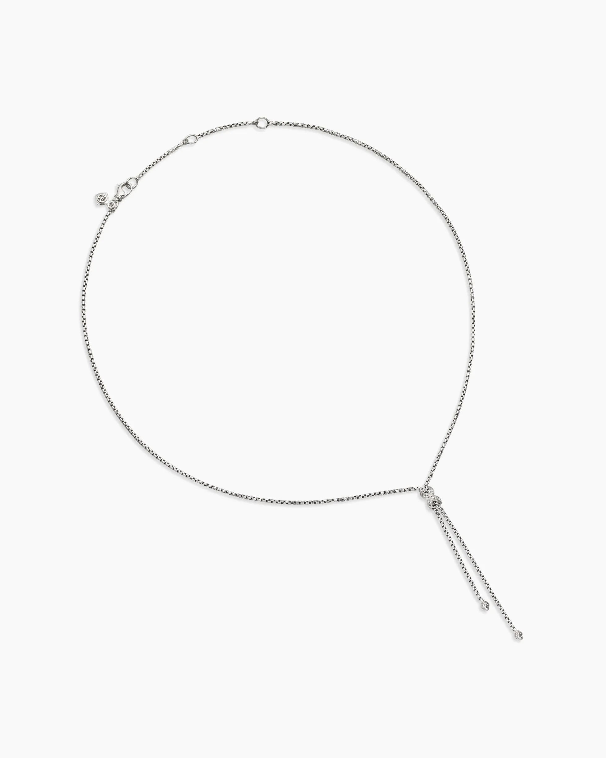 Petite X Lariat Necklace Sterling Silver with Diamonds