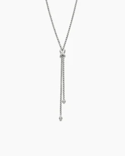 Petite X Lariat Necklace Sterling Silver with Diamonds