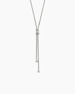 Petite X Lariat Necklace Sterling Silver with Diamonds