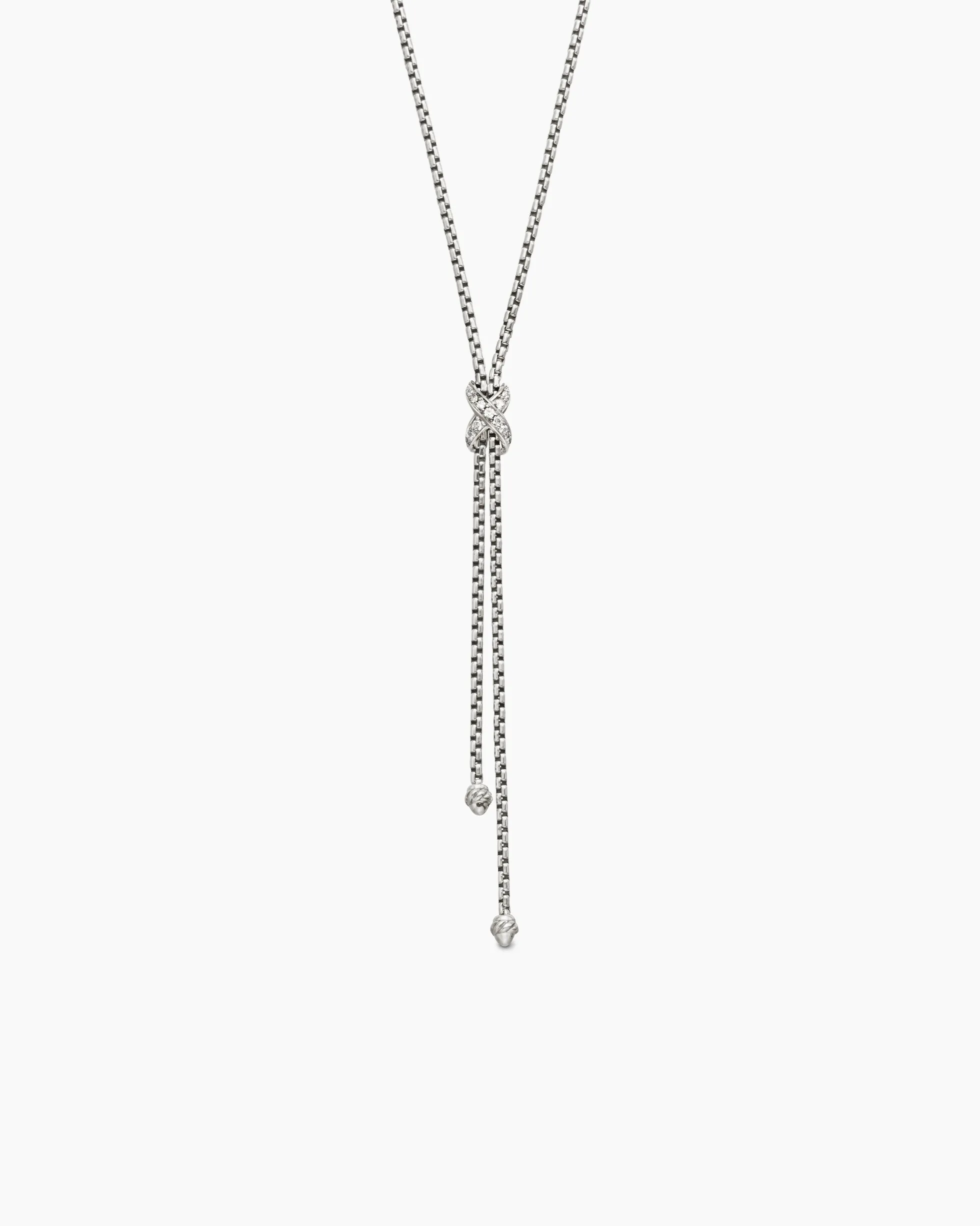 Petite X Lariat Necklace Sterling Silver with Diamonds