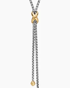 Petite X Lariat Necklace Sterling Silver with 18K Yellow Gold