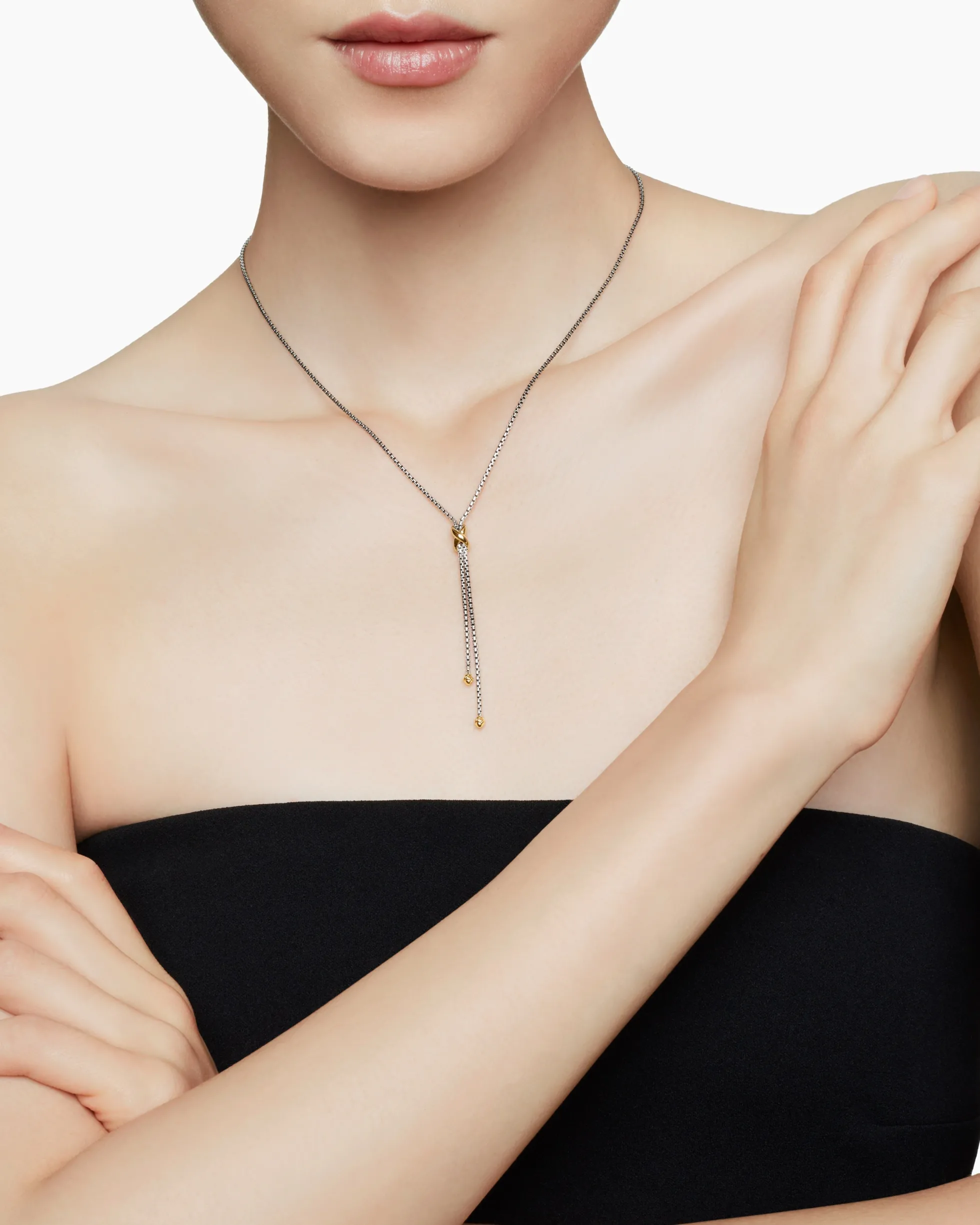 Petite X Lariat Necklace Sterling Silver with 18K Yellow Gold