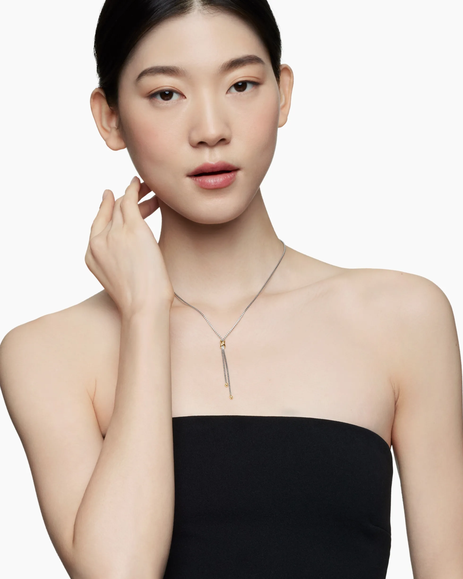 Petite X Lariat Necklace Sterling Silver with 18K Yellow Gold