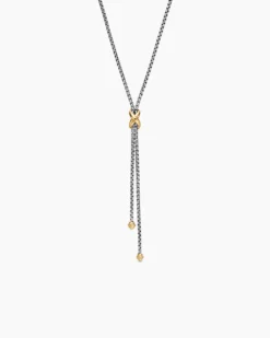 Petite X Lariat Necklace Sterling Silver with 18K Yellow Gold