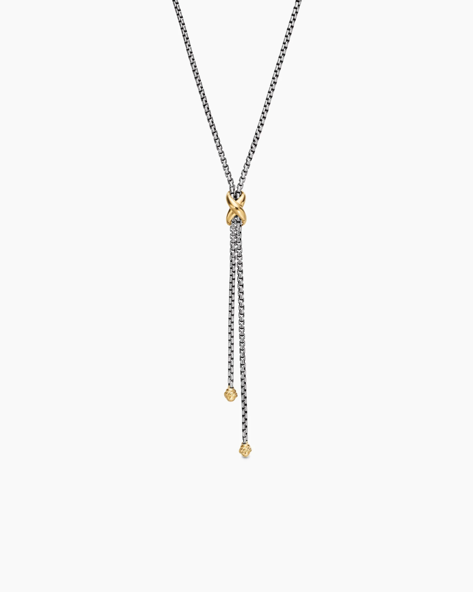 Petite X Lariat Necklace Sterling Silver with 18K Yellow Gold