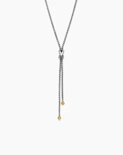 Petite X Lariat Necklace Sterling Silver with 18K Yellow Gold