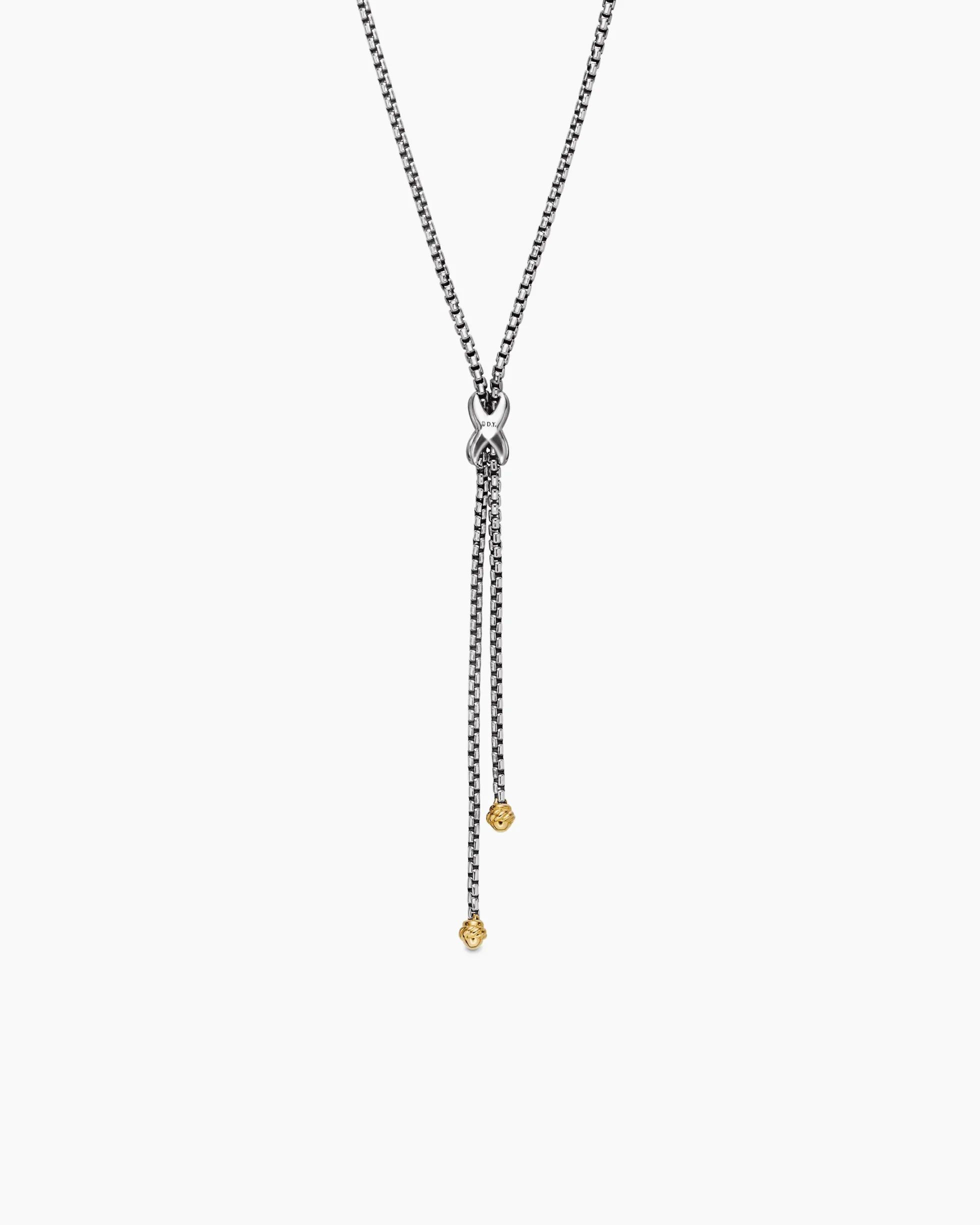 Petite X Lariat Necklace Sterling Silver with 18K Yellow Gold