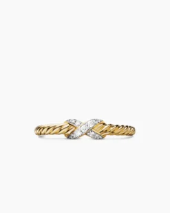 Petite X Ring 18K Yellow Gold with Diamonds, 1.7mm