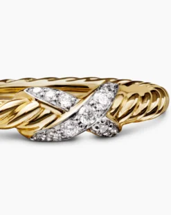 Petite X Ring 18K Yellow Gold with Diamonds, 1.7mm