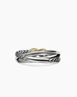 Petite X Ring Sterling Silver with 18K Yellow Gold, 4mm