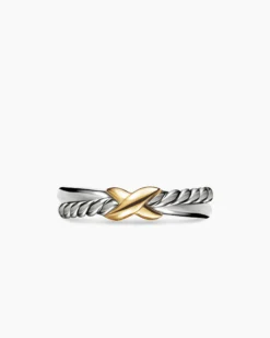 Petite X Ring Sterling Silver with 18K Yellow Gold, 4mm