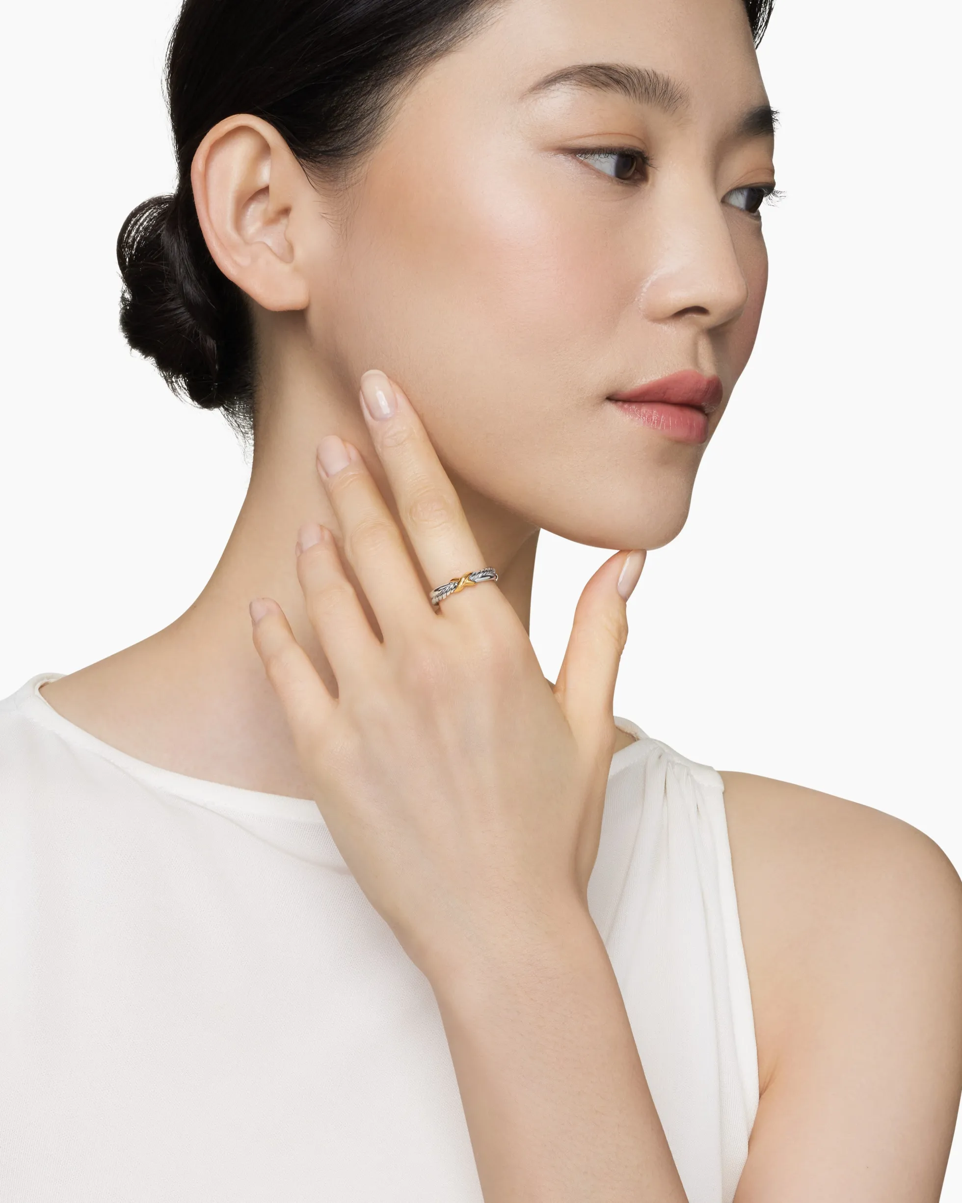 Petite X Ring Sterling Silver with 18K Yellow Gold, 4mm