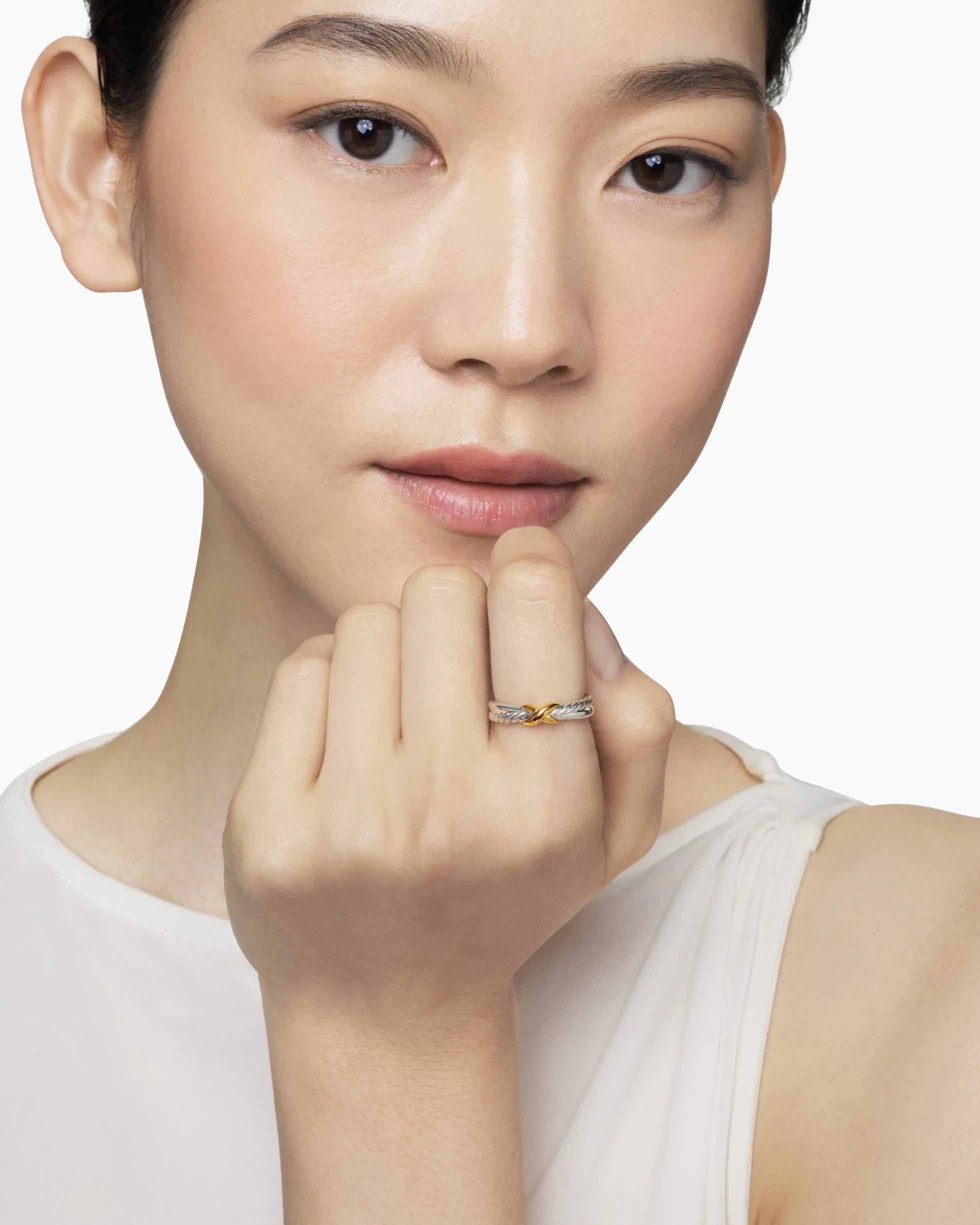 Petite X Ring Sterling Silver with 18K Yellow Gold, 4mm