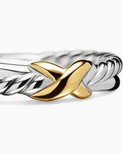 Petite X Ring Sterling Silver with 18K Yellow Gold, 4mm