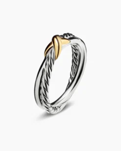 Petite X Ring Sterling Silver with 18K Yellow Gold, 4mm