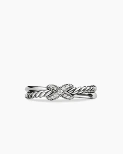 Petite X Ring Sterling Silver with Diamonds, 4mm