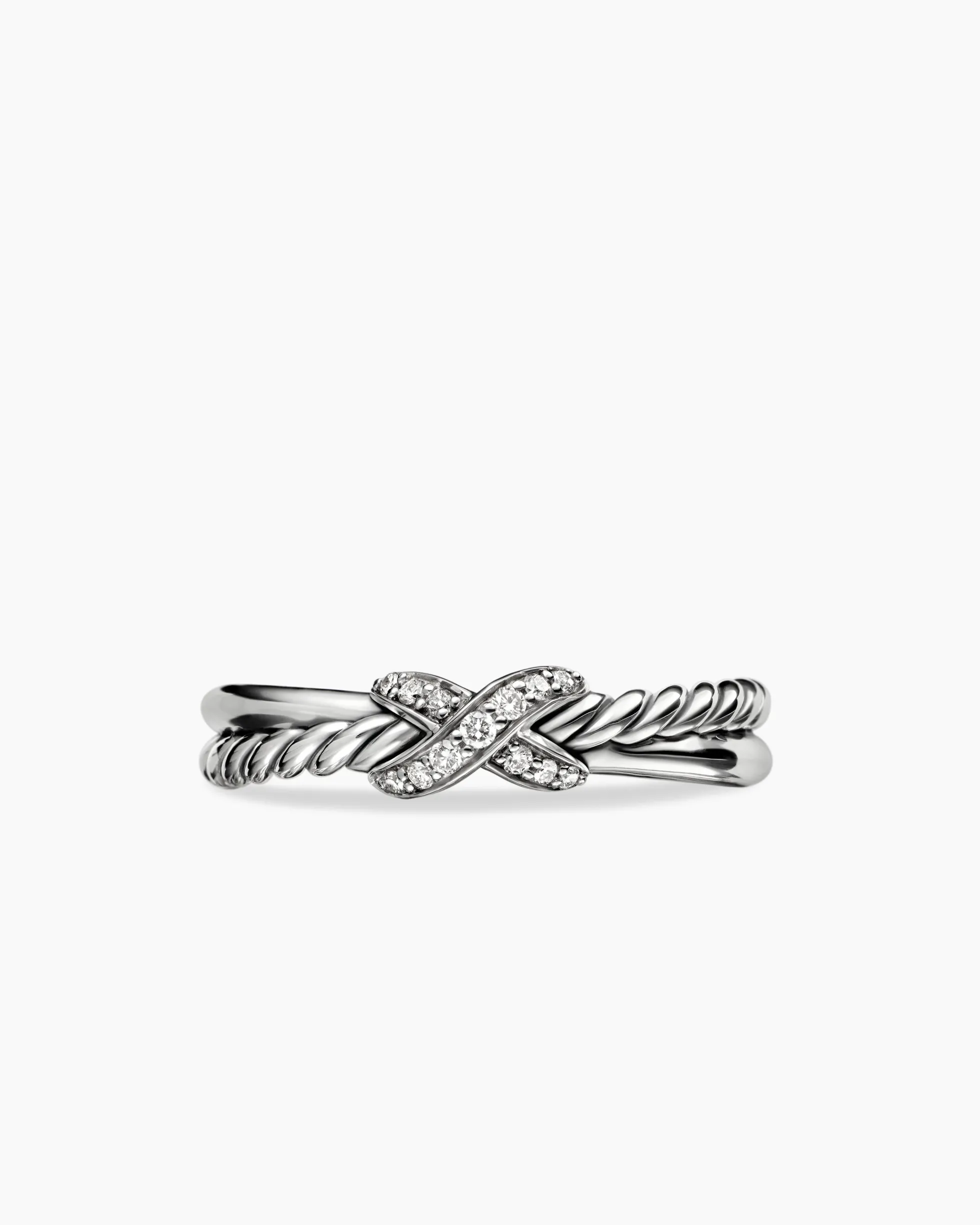 Petite X Ring Sterling Silver with Diamonds, 4mm