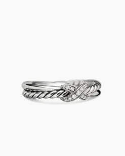 Petite X Ring Sterling Silver with Diamonds, 4mm