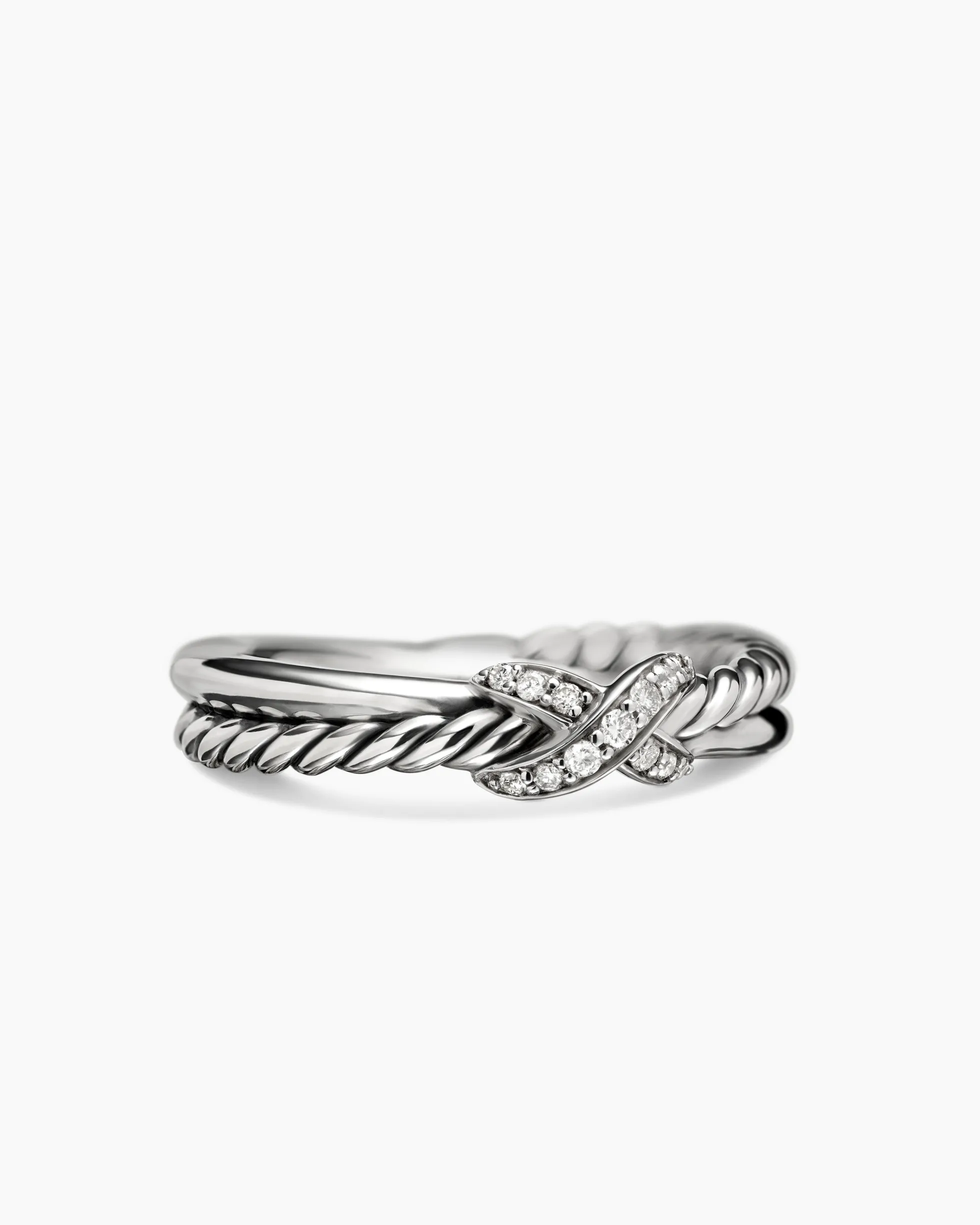 Petite X Ring Sterling Silver with Diamonds, 4mm