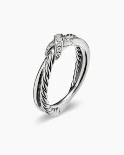 Petite X Ring Sterling Silver with Diamonds, 4mm